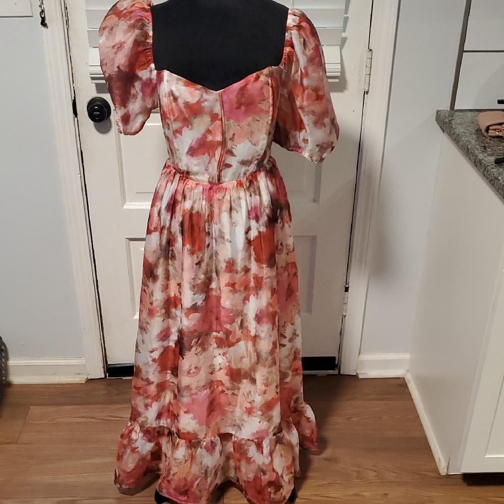 Storia Floral Long Sleeve Dress - Pink and White